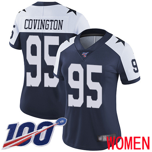 Women Dallas Cowboys Limited Navy Blue Christian Covington Alternate #95 100th Season Vapor Untouchable Throwback NFL Jersey->women nfl jersey->Women Jersey